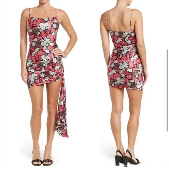 NWT Cinq a Sept Black Floral 100% Silk Mini Slip Dress w/ Side Tie Size 6 - Picture 1 of 9